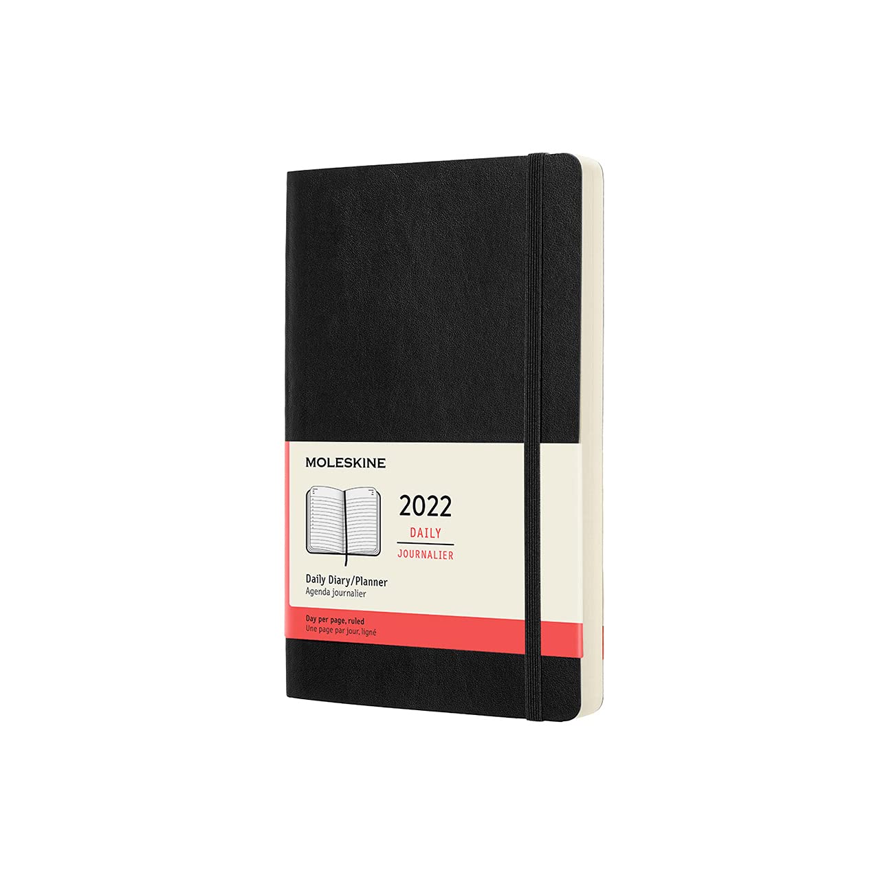 Moleskine 12-Month Daily Planner 2022, Daily Diary 2022, Soft Cover and Elastic Closure, Large Size 13 x 21 cm, Colour Black, 400 Pages