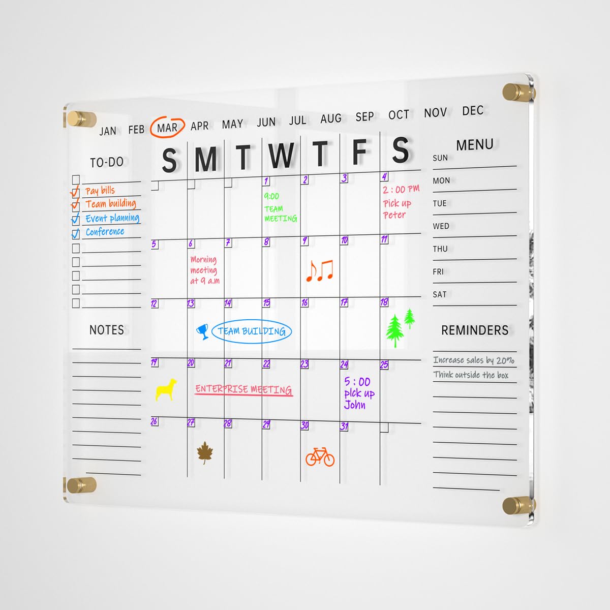 Photo 1 of 24x16" Acrylic Wall Calendar with Dry Erase Surface, Streamlined Monthly Planner Board, Includes Vibrant Markers, Eraser, Multi-Color Mounting Screws, & Easy Install Kit - Ideal for Home & Office