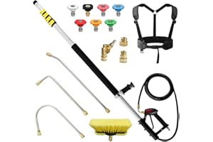 janz 24 FT, Aluminum Telescoping Pressure Washer Wand with 2 Pressure Washer Extension Wands,Gutter Cleaner Attachment, 7 Spray Nozzle Tips, 2 Hose Inlet Adapters, Pivoting Coupler and Support Harness