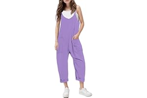 Evensu Girls Casual Jumpsuits Sleeveless Loose Spaghetti Strap Summer Rompers Long Pants with Pockets for 7-14 Years