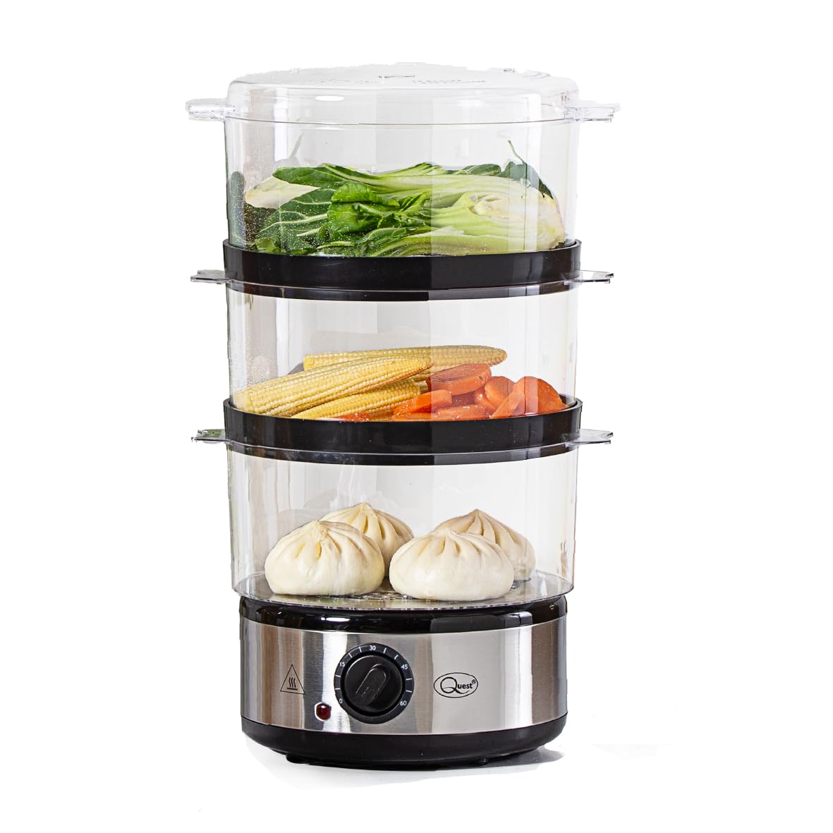 Quest 35220 3 Tier Electric Food Steamer / 7.2L / 3 Stackable Cooking Baskets & Rice Bowl/Healthy Cooking Of Vegetables, Meats & Fish / 60 Minute Timer Function/Energy Efficient Healty Eating