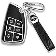 QBUC for Chevy Key Fob Cover with Keychain Soft TPU Protection Case Compatible with 2021-2025 Chevy Tahoe Suburban GMC Yukon Denali Silverado 6-Buttons(Chrome Trim Black)