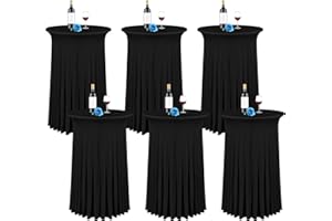 FANI 6 Packs 32"x 43" Round Cocktail Table Skirt,Spandex Stretch Cocktail Tablecloth with Wavy Drapes, Spandex Fitted High Top Table for Bar Party Banquet Wedding Birthday Table(Black)