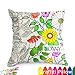 Flowers Colouring Craft Kit Creativity DIY Coloring Pillowcase Decoration, 18 Inch Square with Bonus A Set of 7 Doodle Color Pens, Creative Gift for Kids (Flowers)