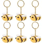 NBEADS 6 Pcs Crochet Bee Keychain, Knitting 3D Key Chain Cute Car Keyring Charm Handmade Keychain Accessories Purse Pendant for Bag Phone Car Wallet Lanyard Party Favors Gifts