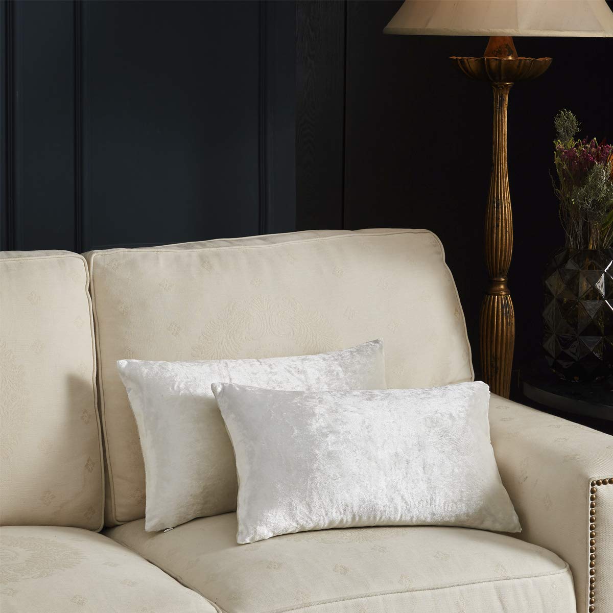 GIGIZAZA Velvet White Cushion Covers 12 x 20 Inch Small Square Decorative Throw Pillowcases 30 x 50cm for Sofa Bedroom Living room 2 pack