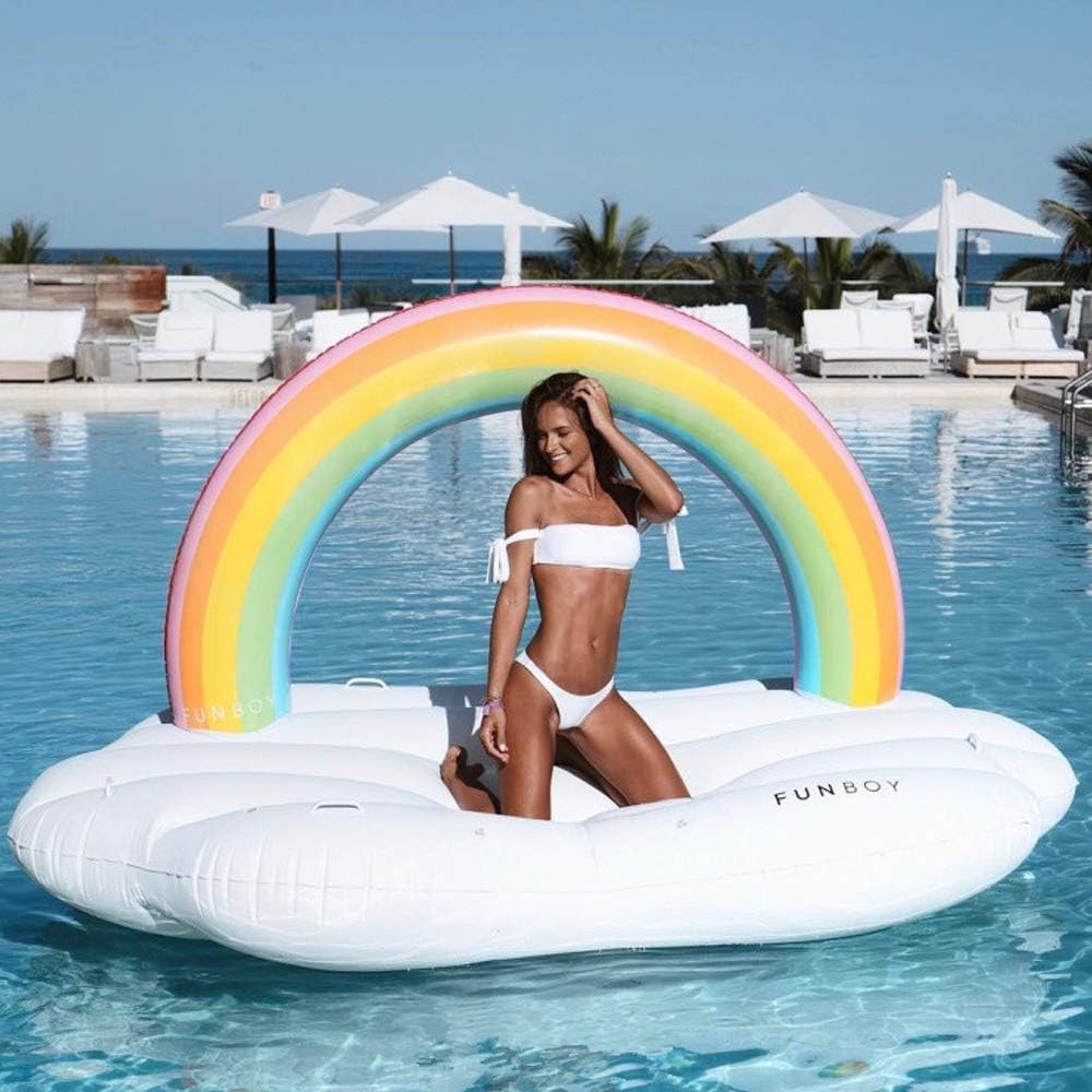 HMJZ Inflatable Floating Row Giant Rainbow Clouds PVC Material with Inflator Toys Float Raft,1-4 People,220 * 130 * 110 Cm