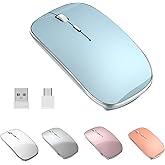 Halpilt Wireless Mouse Chargeable Portable Silent USB and Type-C Dual Mode Wireless Mouse 3 Adjustable DPI for Laptop, Mac, Mac, Android, PC (Q23S Black) (Blue)