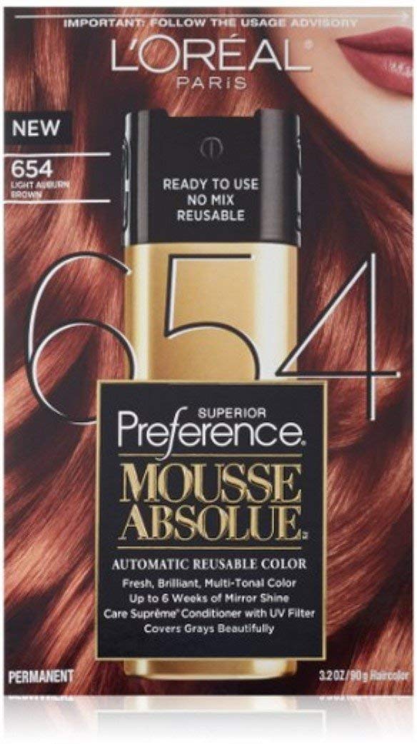 L'Oreal Paris Superior Preference Mousse Absolue Automatic Reusable Color, Light Auburn Brown [654] 3.2 oz (Pack of 3)