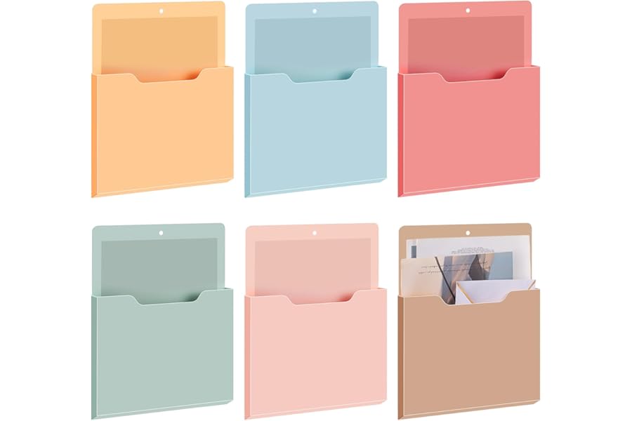 Fuutreo 6 Pcs Magnetic Wall File Organizer Magnetic Wall File Holder Refrigerator Magazine Holder for Mail Letters Paper(Light Vintage,Vertical-large)