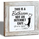 Bathroom Wooden Box Sign, This Is A Bathroom Not an Internet Cafe, Funny Toilet Decor Sign, Rustic Farmhouse Restrooms Wood Signs, Square Wood Block Signs Table Decor 5.9×5.9 inch