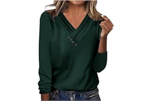 JXSOYEN Long Sleeve Shirts for Women Fall Clothes Casual V Neck Buttom Tops Solid Color Shirts 2024