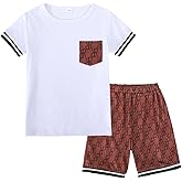 Togrielan Boys Summer 2-Piece Letter Print Outfit, Short Sleeve T-Shirt & Elastic Waist Shorts Set