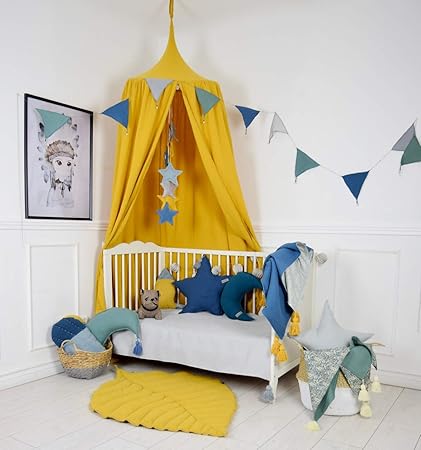 Solenzo Tente Ciel De Lit Pour Chambre D Enfant Moutarde Avec 2 Coussins Tapis Matelasse Amazon Fr Cuisine Maison