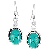Natural Gemstones Dangle Earrings for Women – 925 Silver Plated Oval Shape Drop Earrings – Lightweight and Comfortable Handmade Fashion Jewelry – Gift for Birthdays, Daily Wear or Special Occasions