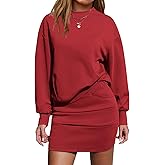 EXLURA Womens 2 Piece Skirt Sets Long Sleeve Mock Neck Sweatshirt Skort Matching Set Casual Airport Travel Spring Outfits