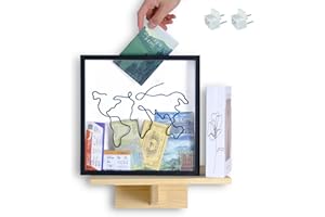 VIAVIC Travel Box for Memories, Ticket Shadow Box, Life Box, Shadow Box with Slot, Travel Gifts (Line-Black, 12x12)