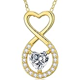 SISGEM 14k Gold Cubic Zirconia Heart Infinity Necklace for Women, Jewelry Gifts for Her,16-18 Inches