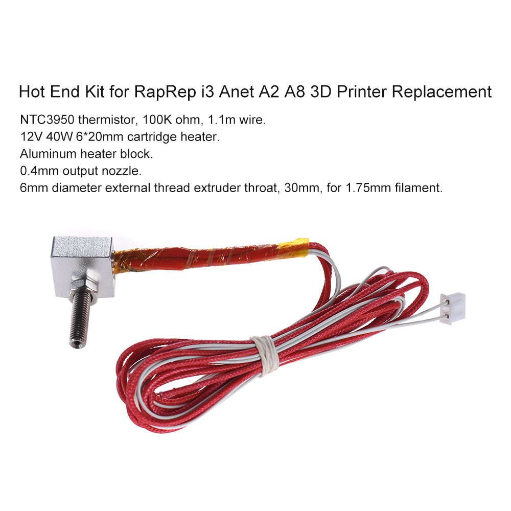 Amazon Com Aibecy Diy Hot End Kit 0 4mm Nozzle M6 30mm Extruder Throat 12v 40w Heater Ntc 3950 Thermistor Aluminum Heater Block For Raprep I3 Anet A2 A8 3d