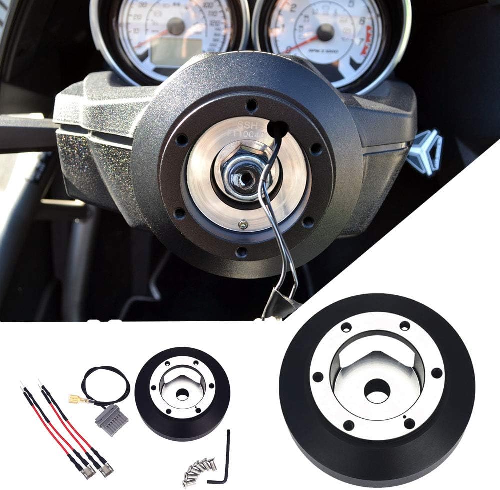 Kyostar 6-Hole Short Hub Steering Wheel Adapter, Steering Wheel Hub Adapter Boss Kit, Black Aluminum Steering Wheel Quick Release Hub for Nissan 350Z Z33 370Z G35 G37 SER SRK-141H