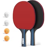 Glymnis Ping Pong Paddles Set of 4/2, Table Tennis Rackets Set and Balls | 7-Ply Wood, 3-Star Ball, Flared Handle, Storage Case, Table Tennis Set for Beginners Intermediate Player Indoor Outdoor Game