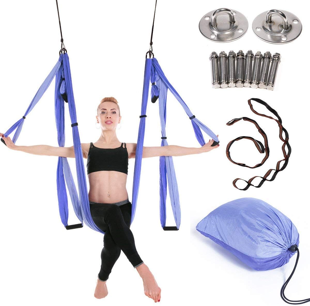 JIALFA Aerial Yoga Swing Set - Ultra Strong Antigravity Yoga Hammock- Aerial Trapeze Kit - Sling for Antigravity Yoga Inversion Exercises - Mounting Accessories Included