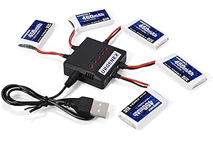 URGENEX 5PCS 3.7V 450mAh Drone Battery 25C 1S Lipo Battery with Molex Plug 5in1 Charger for SYMA Q11 AT-96 TR-C385 TR-P51 TR-F22 H99W H31 H6C H98 Holy Stone HS170G HS170 HS170C HS230 Drone Quadcopter