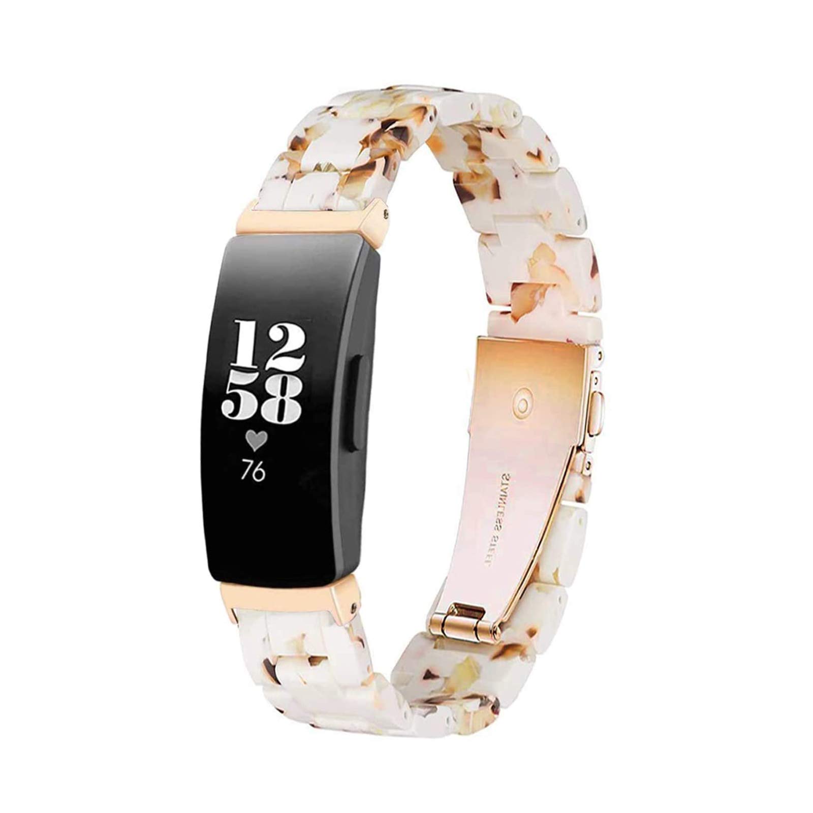 Ayeger Resin Band Compatible with Fitbit Inspire HR/Inspire/Ace 2 Fitness Tracker Women Men Resin Accessory Rose Gold Buckle Band Wristband Strap Blacelet Smart Watch Fitness (Nougat White)