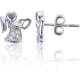 Sterling Silver Pave Hypoallergenic Angel Stud Earrings for Women
