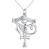 TANGPOET Eye of Horus with Ankh Pendant Necklace for Women Men 925 Sterling Silver Egyptian Protection Jewelry Gift for Birthday Christmas