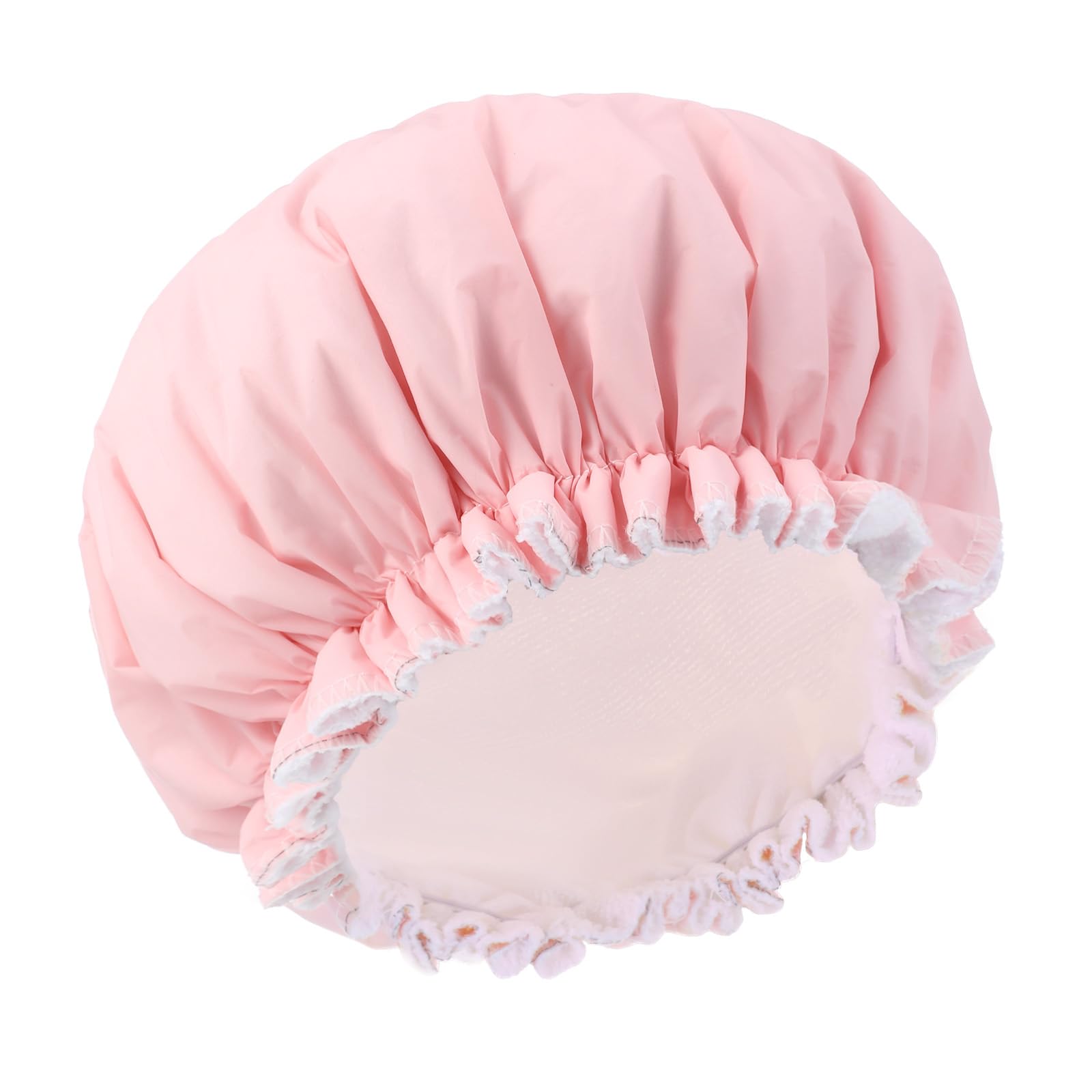 JIYIN Shower Caps for Women, Terry Cloth Lined Shower Cap Double Layer Reusable Bath Cap Waterproof Elastic Band Hair Cap for All Hair Lengths for Women Spa Home Salon Use(Pink)