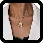 IRCOMULTI Gold Flower Necklace Chunky Flower Pendant Necklace Metal Floral Chain Necklaces Floral Statement Choker Necklaces Jewelry for Women