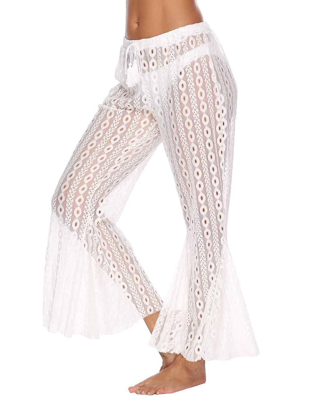 Buy Womens Crochet Beach Pants Lightweight Sexy Long Sheer Mesh Wide