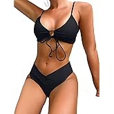 SherryDC Women's Cheeky V Cut Bikini Set Sexy 2 Piece Swimsuit String High Cut Bathing Suit