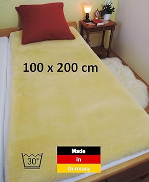 Deutsche Lammfell Bettauflage LANABEST 100 x 200 cm. Echtes Merino Lammfell. Schadstoffarm, Öko-Tex zertifiziert. Medizinisch