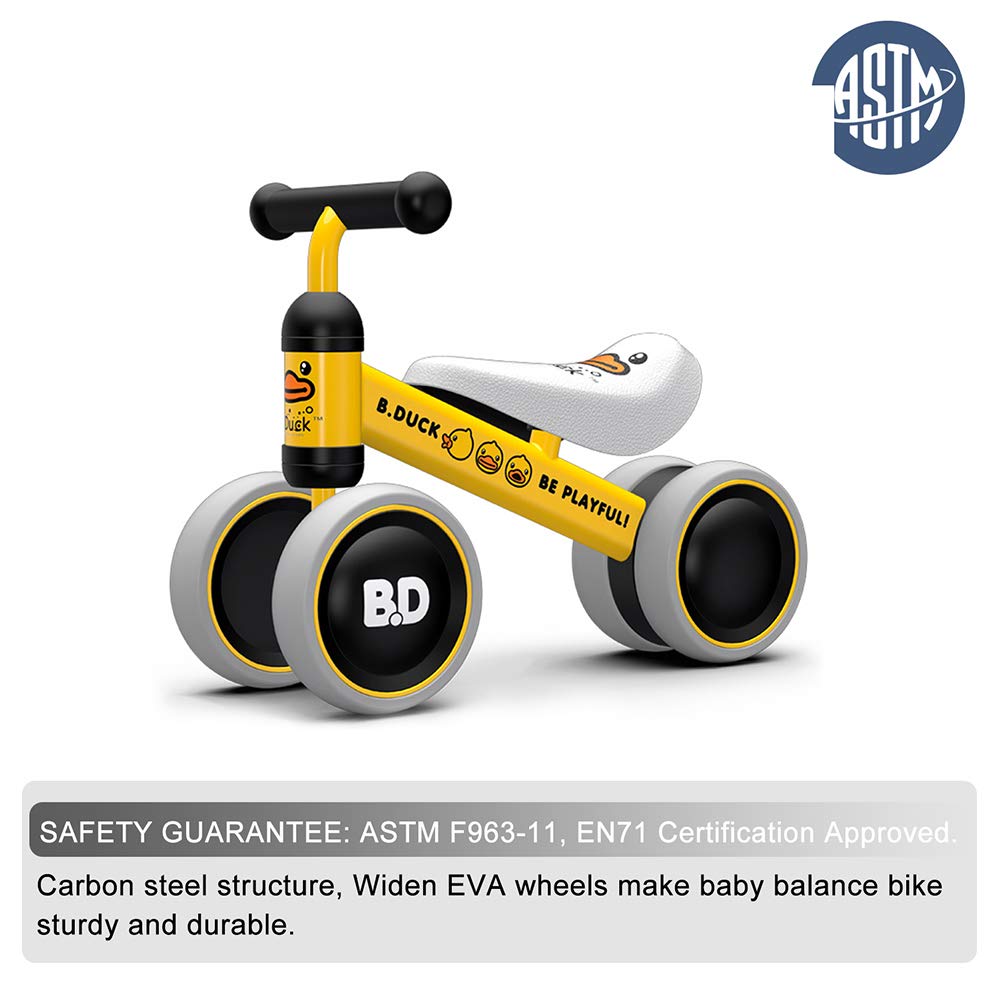Baby Balance Bike Bicycle Boys Girls Toddler Bike Trike Tricycle Steel Frame Children Learn to Walk Bike 10-24 Months No-Pedal Baby\'s First Bike (Yellow Duck)