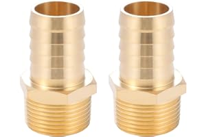 HAPPYREISE Brass Barbed Hose Fittings, 3/4" Barb to 3/4" NPT Male Pipe Adapter Air Hose Fitting Adapter (2 Pack)