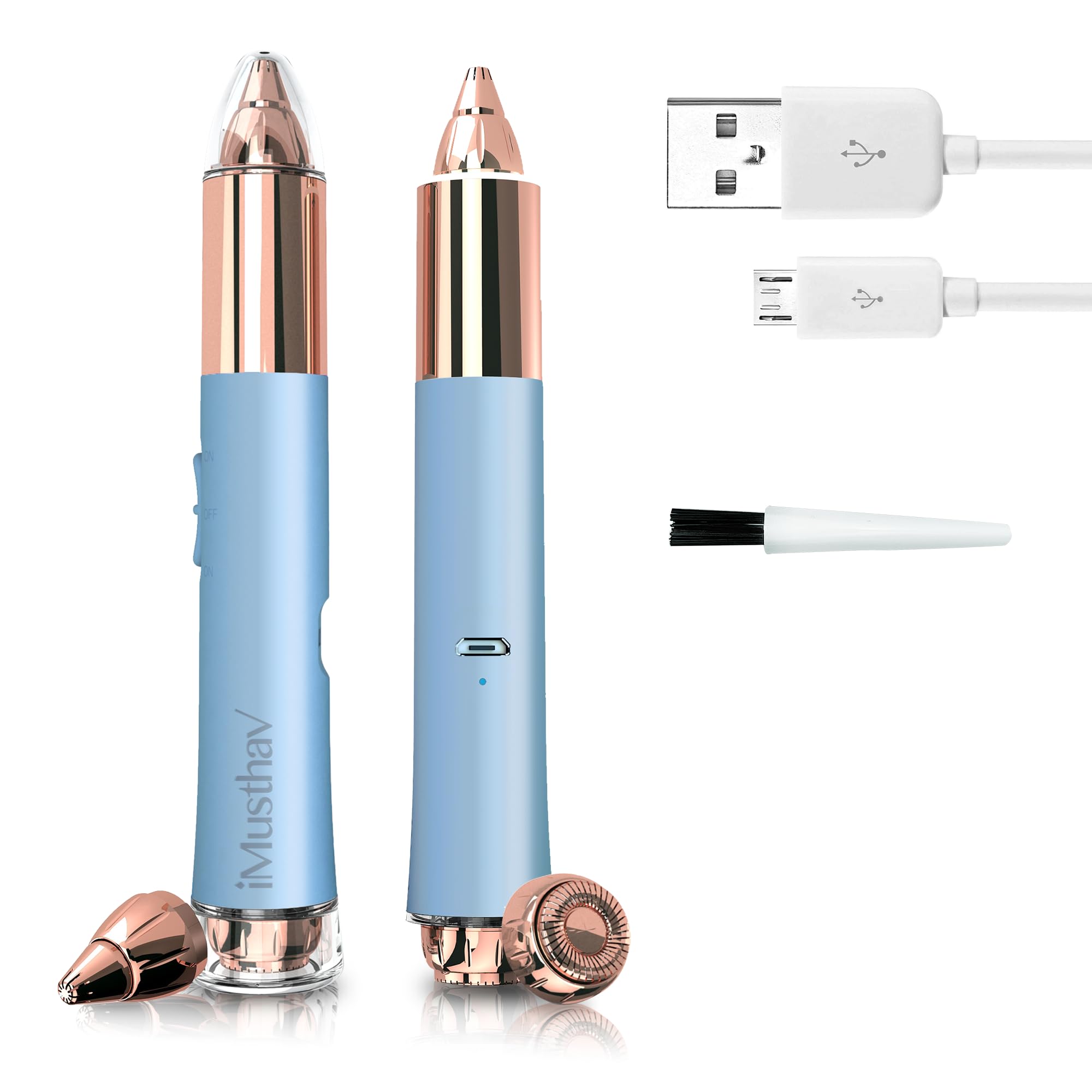 2-in-1 Portable Rechargeable Painless Eyebrow Trimmer & Facial Hair Remover, removes Eyebrow, face, Lips and Body Hair for Women. 18K Gold Plated Hypoallergenic Heads, 360° LED Light for Hair Removal