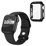 Adorique 3-in-1 Compatible for Apple Watch Band 40mm 41mm with Case & Screen Protector, Silicone Sport Band and Protective Cover with 9H Tempered Glass for iWatch Series SE 9 8 7 6 5 4 3,Black