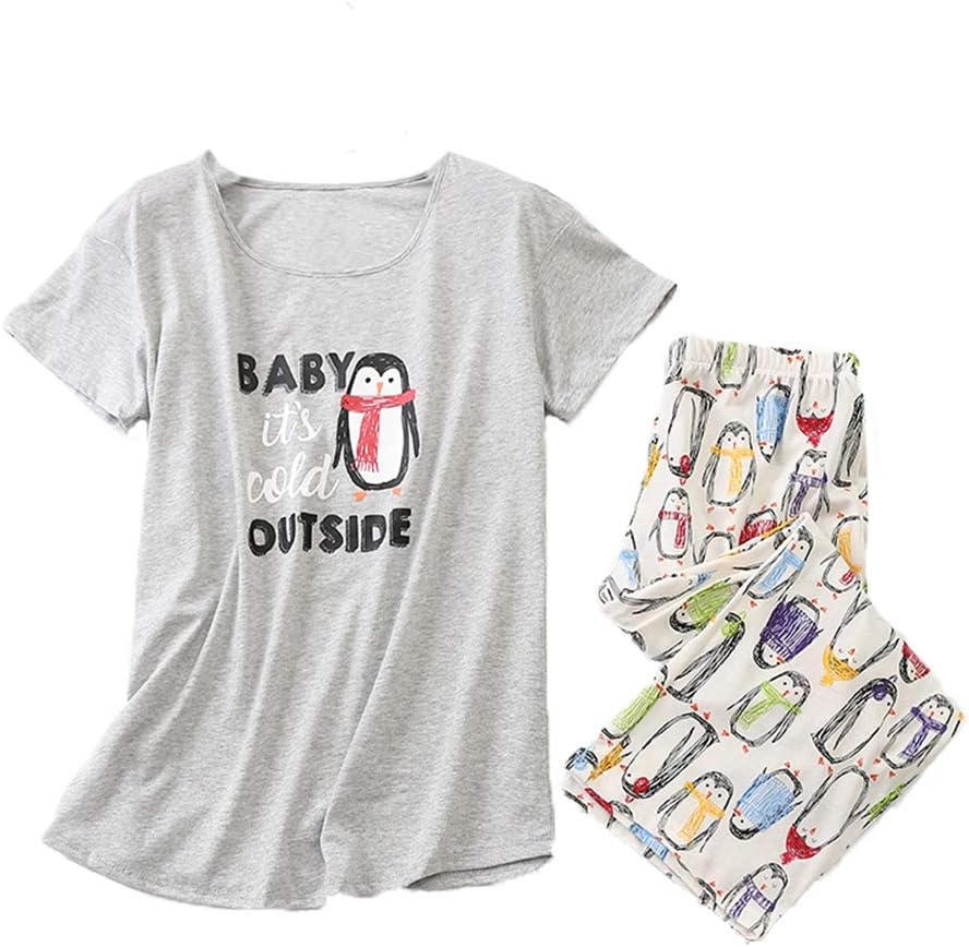 Women Pajama Set Sleepwear Tops with Capri Pants Casual and Fun Prints Pajama Sets
