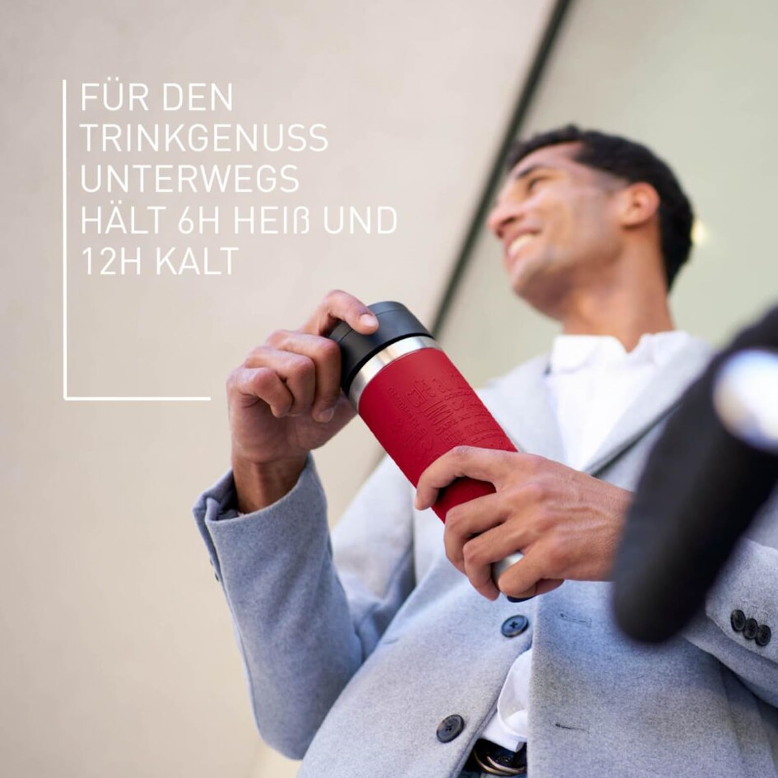 Emsa N20222 Travel Mug Classic Isolierbecher 0,5 Liter, neuer Komfort-Schraubverschluss, Edelstahl, 6h heiß und 12h kalt, 100% dicht, spülmaschinenfest, 360°-Trinköffnung, Dunkelrot 4