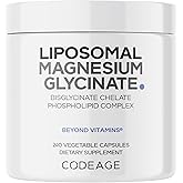 Codeage Liposomal Magnesium Glycinate Supplement, 2-Month Supply, Bisglycinate Magnesium Chelate, Chelated Magnesium Mineral Pills, BioPerine Black Pepper Vitamins Capsules, Non-GMO Vegan, 240 ct