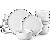 MALACASA 24 Pieces Gourmet Porcelain Dinnerware Sets, Premium Plates and Bowls Set, High-Fired Dishes Set for 8, Chip & Scratch Resistant, Microwave Dishwasher Safe, White & Black Rim, Series LEXI