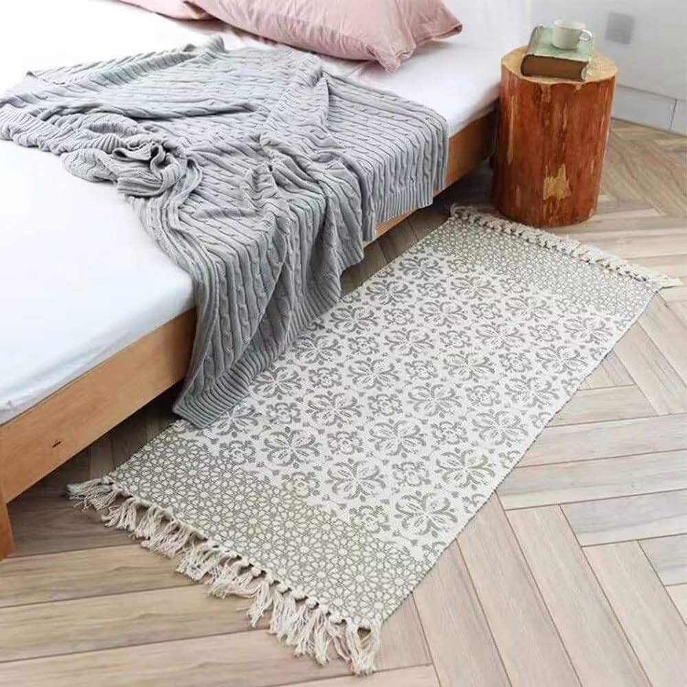 The Seeker Small Bedroom Rug, 60x130cm Washable Boho Hallway Runner, Beige Low Pile Bedside Rug, Carpet Runners for Hallways Kitchen Entrance Living Room