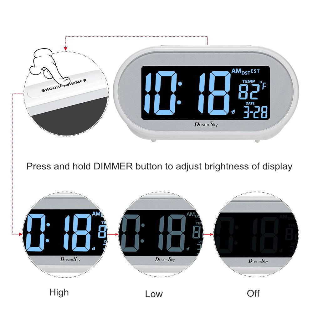 DreamSky Auto Time Set Alarm Clock With Snooze And Dimmer ,Charging