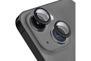 TENOC Camera Lens Protector for iPhone 13 & iPhone 13 Mini, 9H Tempered Glass Camera Screen Cover, Black Metal Individual Ring