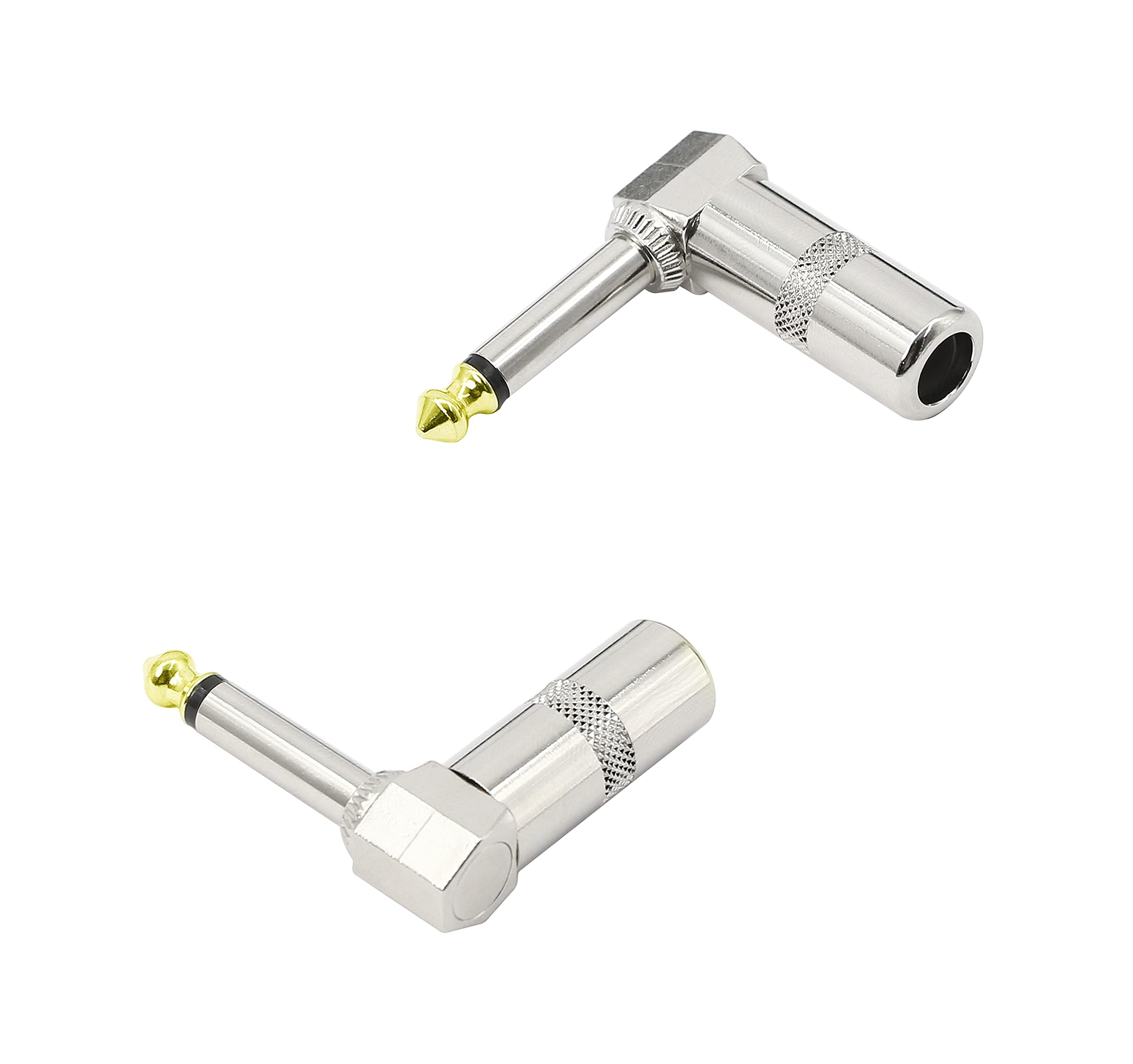 YACSEJAO Audio 1/4" 90 Degree Right Angle Plug, 6.35mm Heavy Duty TS Mono Male Solder Jack Connector for Speaker/Guitar/Microphone Cables - 2Pack (Need welding