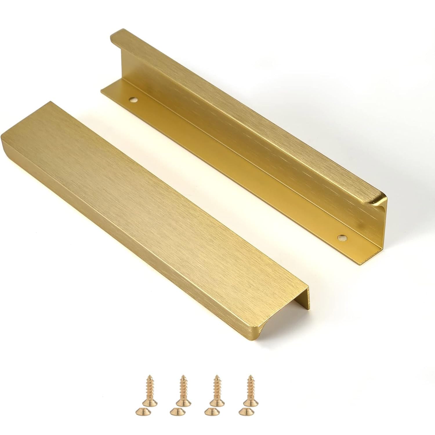 Ndjiloik Pack of 10 Hidden Door Handles, Cabinet Handles, Furniture Handles, Modern Kitchen Handles, Aluminium for Wardrobe, Door, Drawers, Gold, Total Length 200 mm
