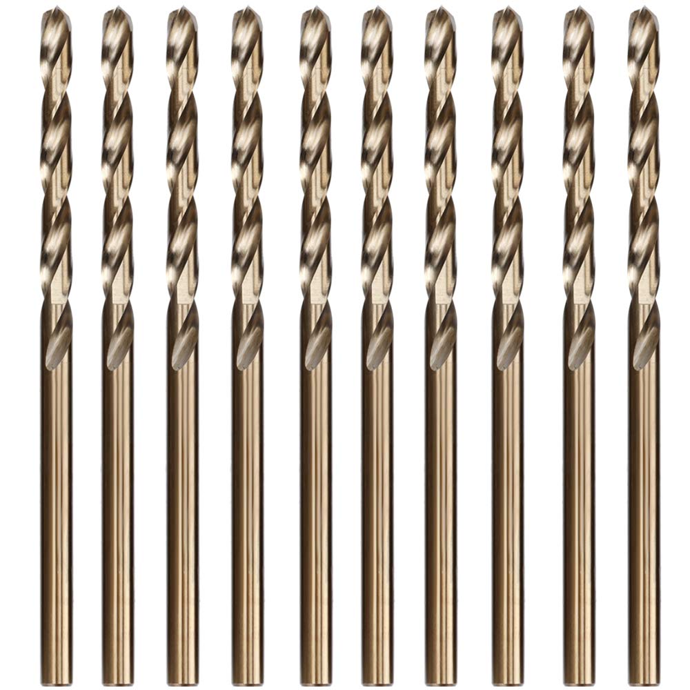 Hymnorq M35 Cobalt Steel Fractional 7/64 Inch Dia. x 2.64 Inch Long Twist Drill Bit Set of 10pcs, Jobber Length and Round Shank, Self-Centering 135 Degree Split Point for Metalworking