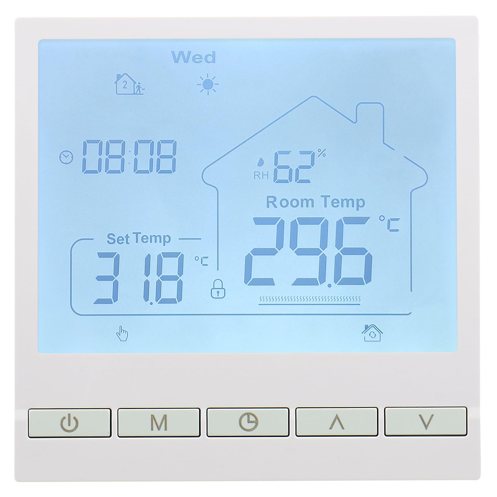 Wengart Digital Thermostat WG905,Programmable Thermostat with Humidity Display,Precise Temperature Control,Suitable For Heating Systems,White